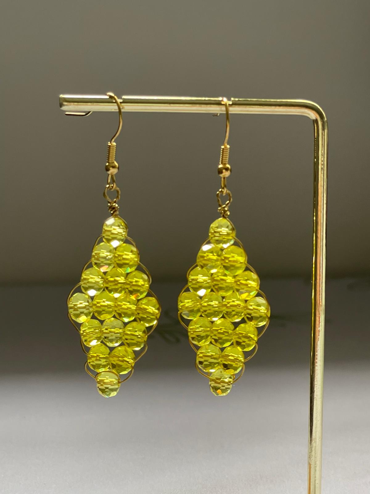 Handwired Green Crystal Earrings( Yellow)