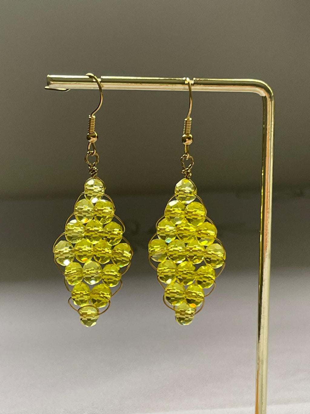 Handwired Green Crystal Earrings( Yellow)