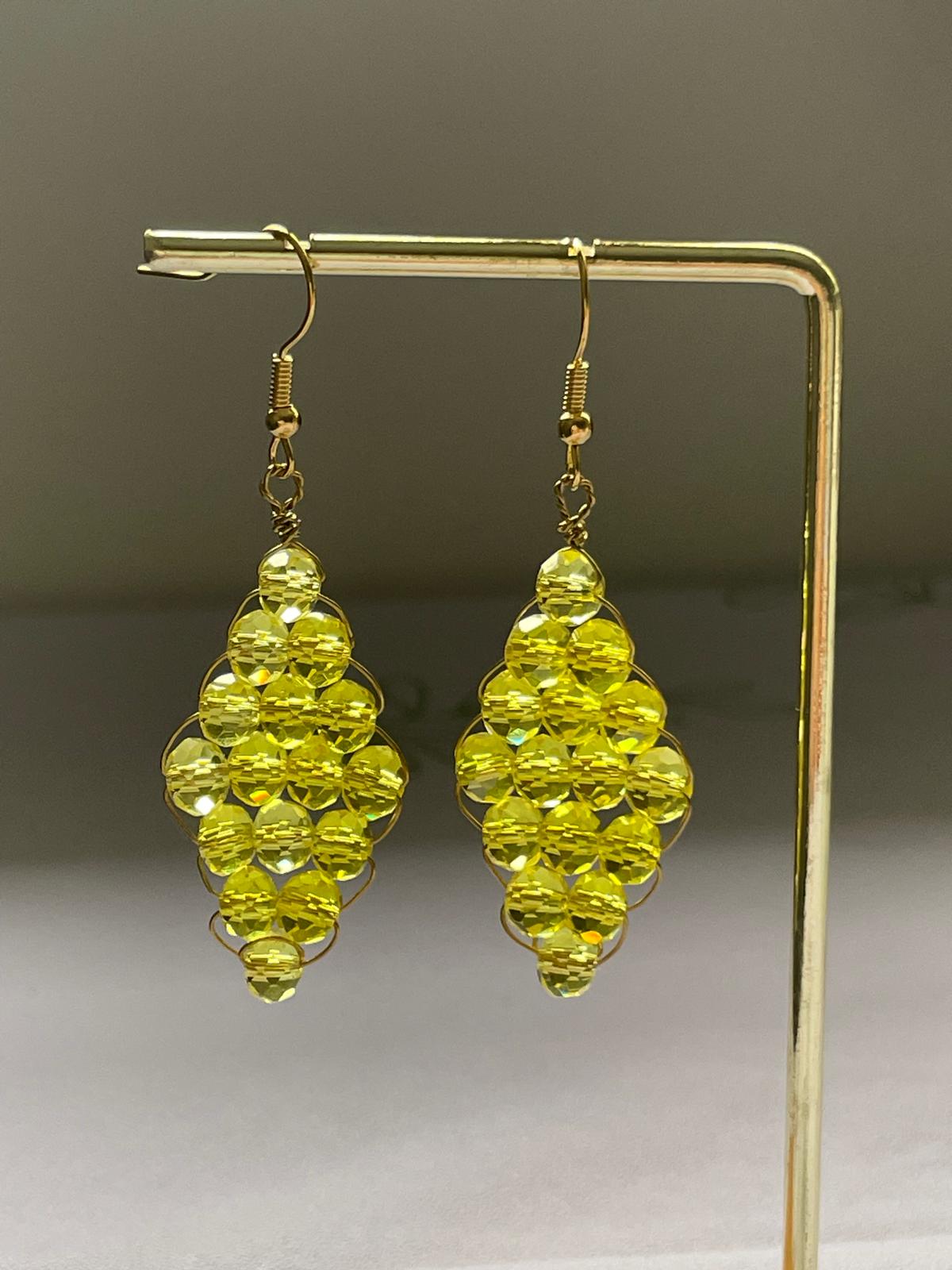 Handwired Green Crystal Earrings( Yellow)