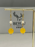 Yellow & White Bead Chain Drops Earrings