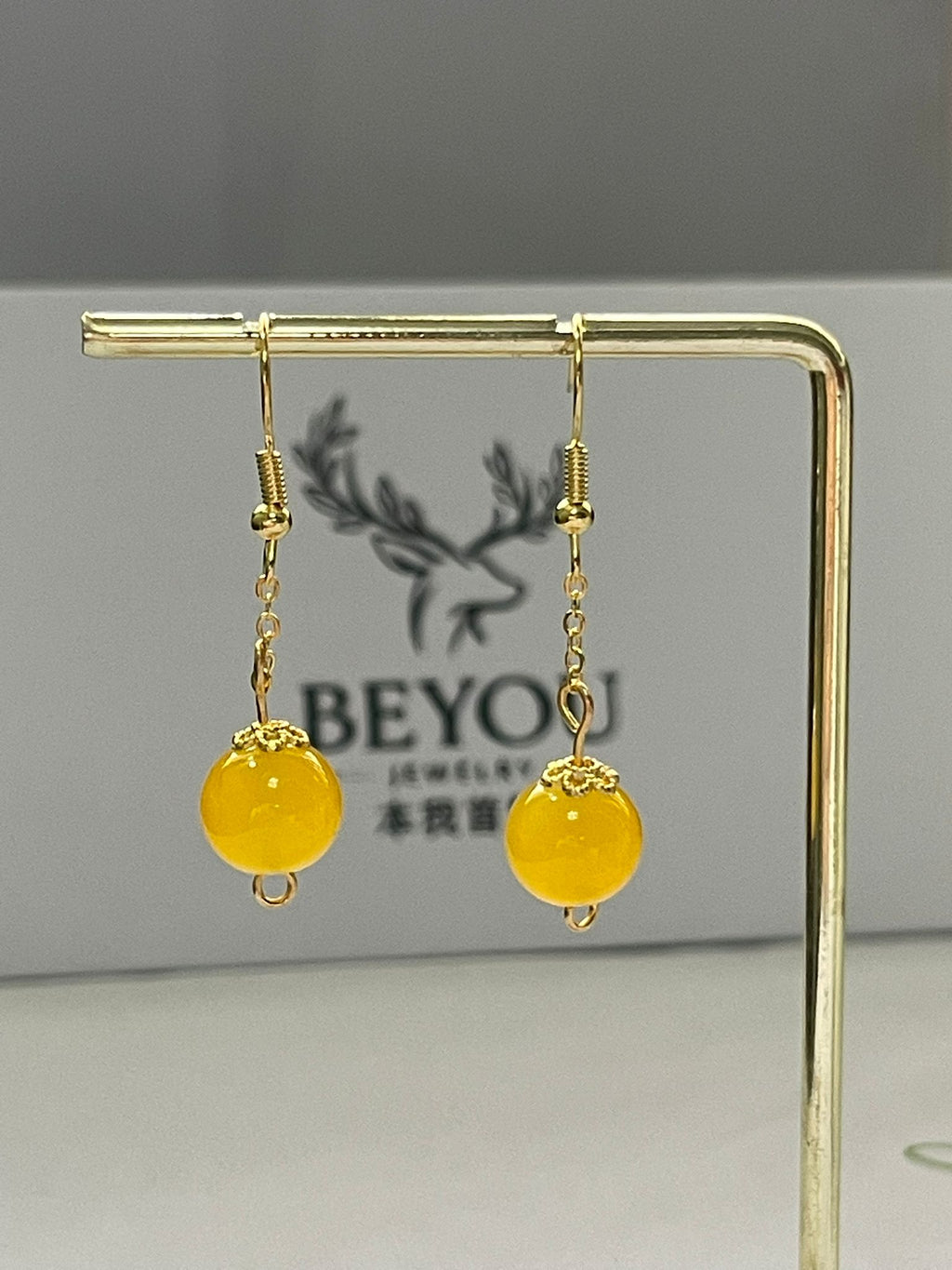 Yellow Bead Chain Drops Earrings