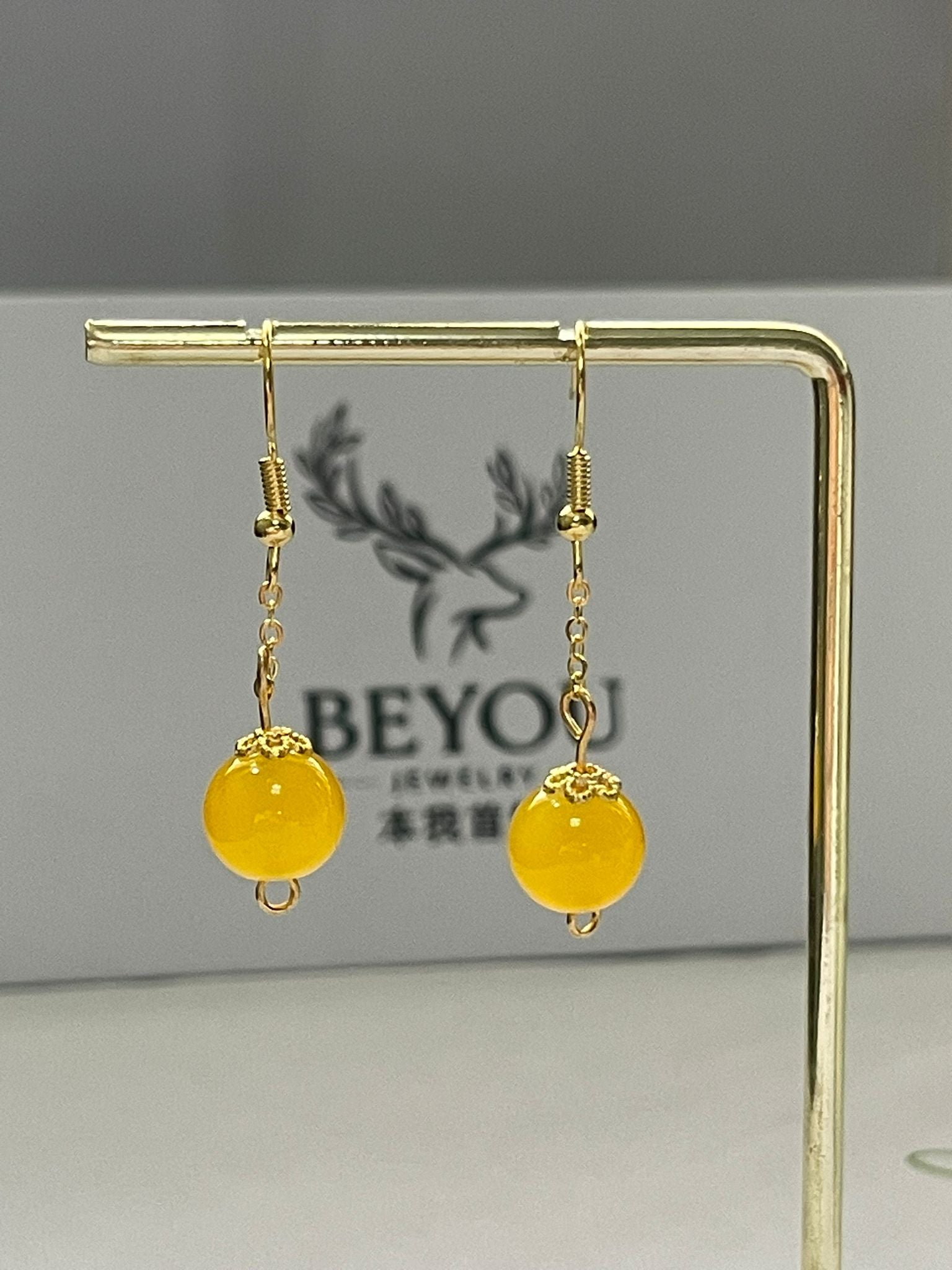 Yellow Bead Chain Drops Earrings