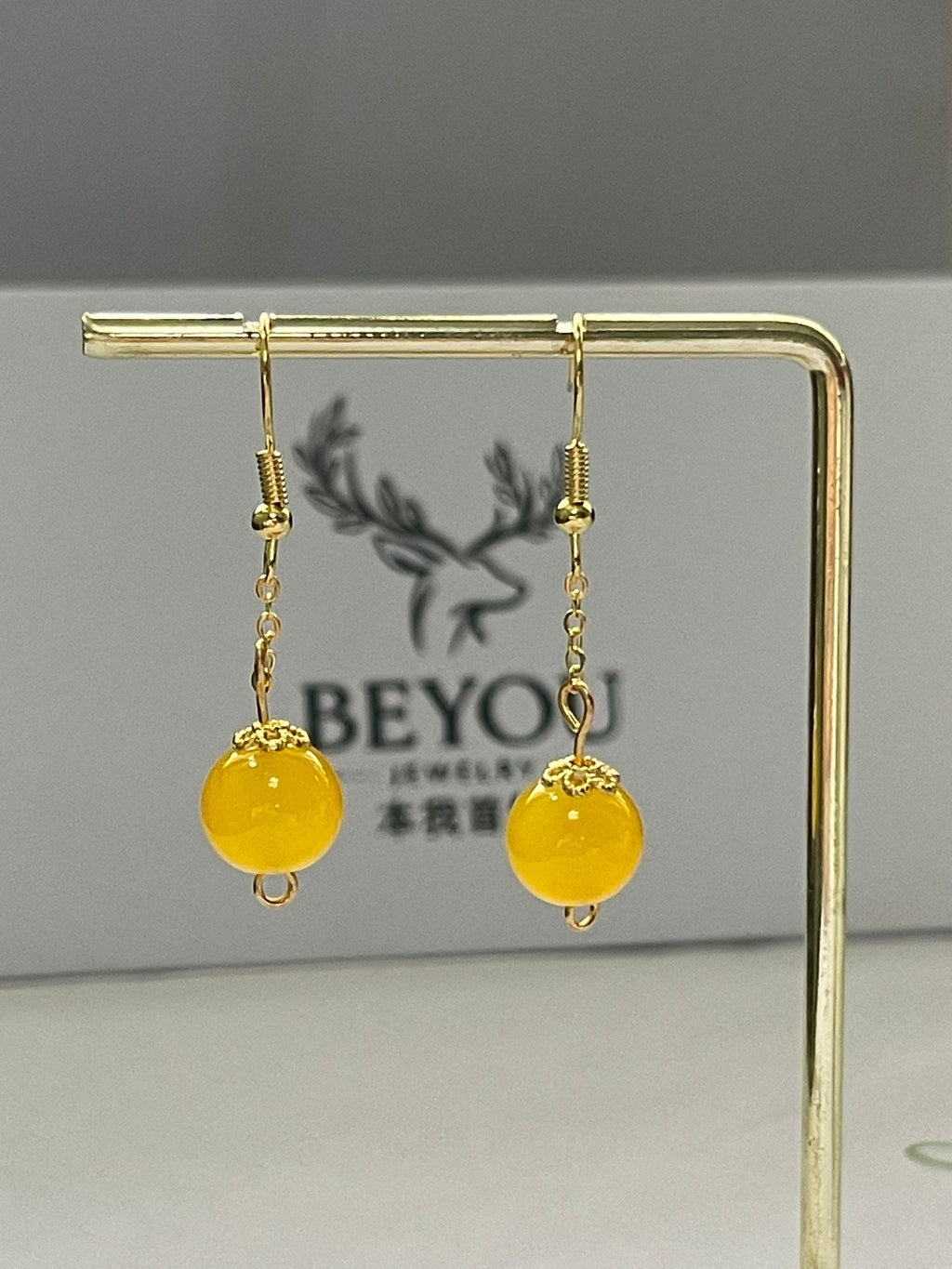 Yellow Bead Chain Drops Earrings