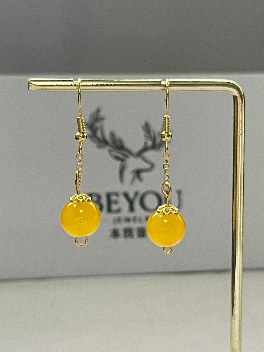 Yellow Bead Chain Drops Earrings
