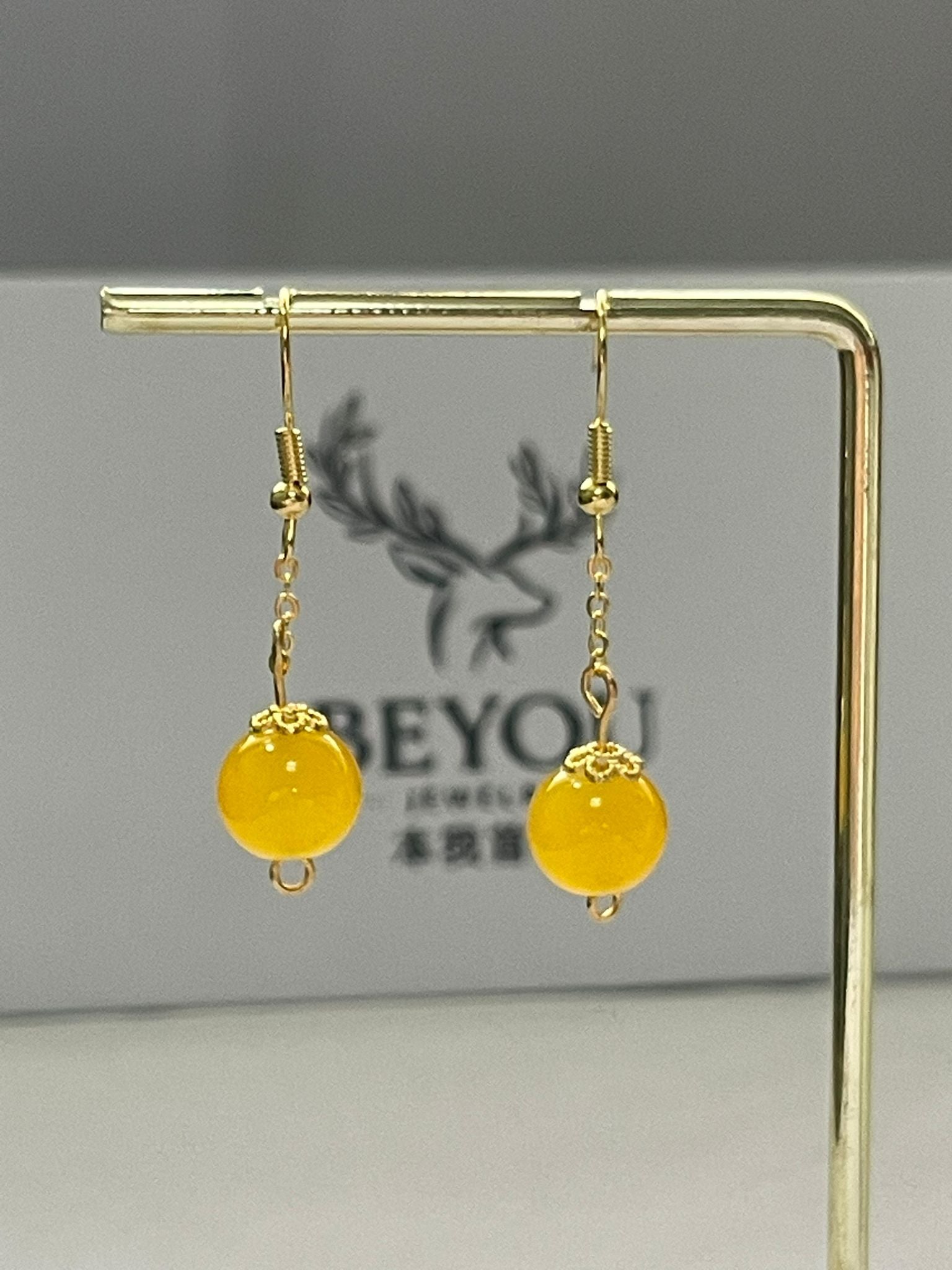 Yellow Bead Chain Drops Earrings