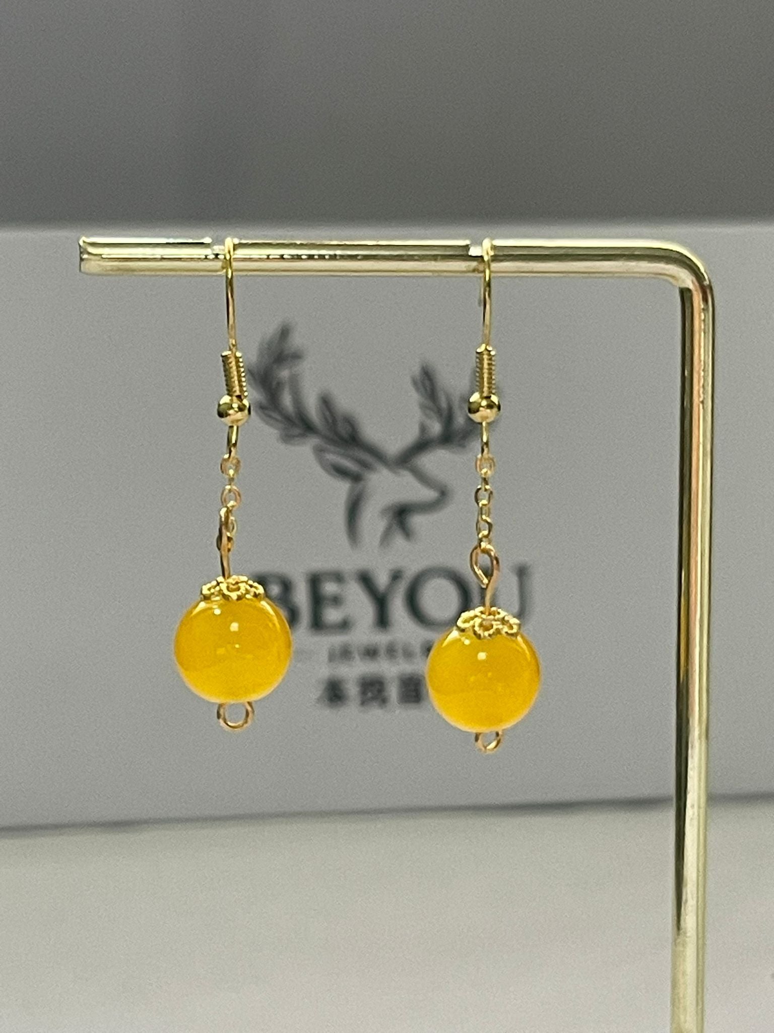 Yellow Bead Chain Drops Earrings