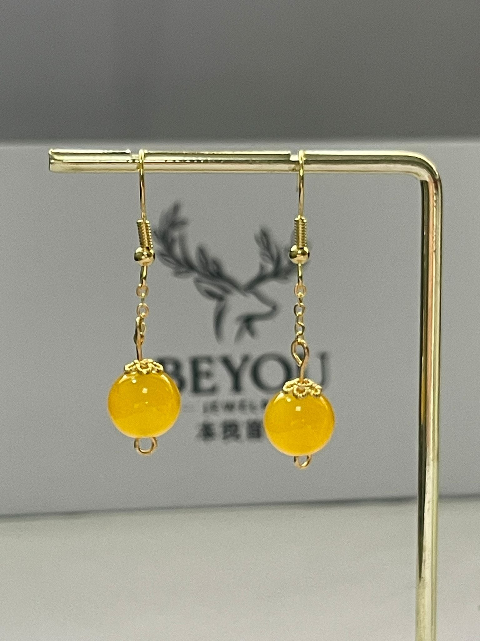 Yellow Bead Chain Drops Earrings