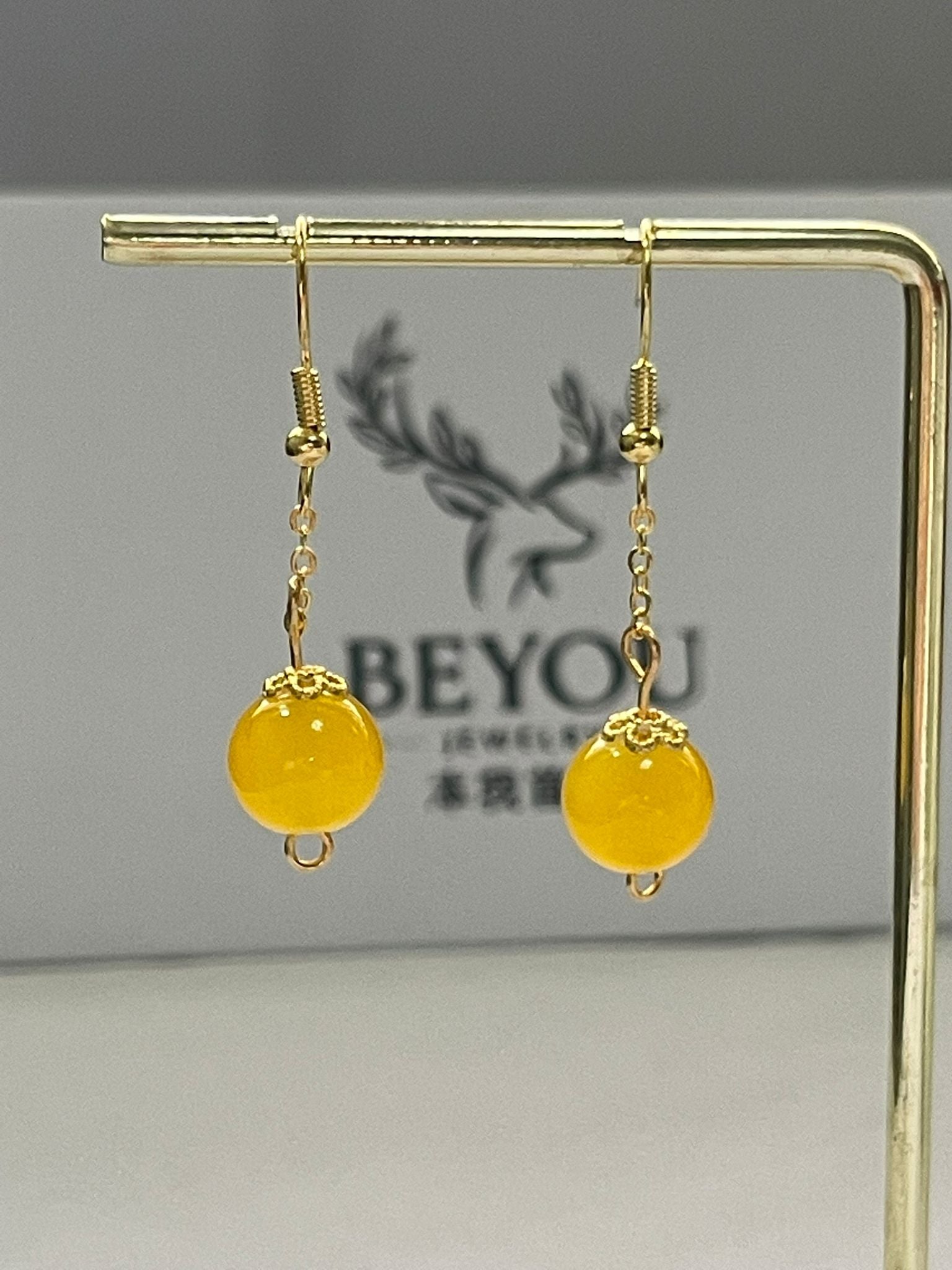 Yellow Bead Chain Drops Earrings