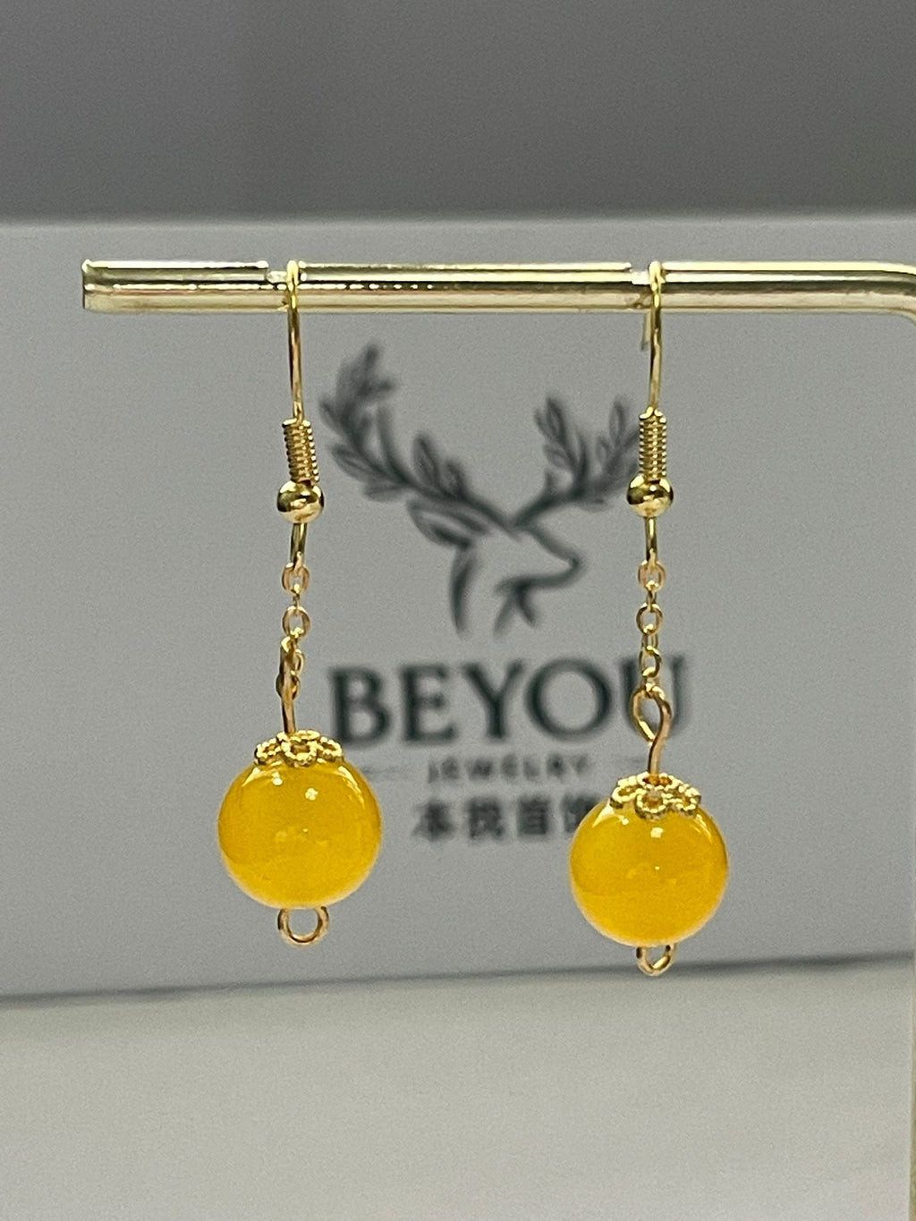 Yellow Bead Chain Drops Earrings