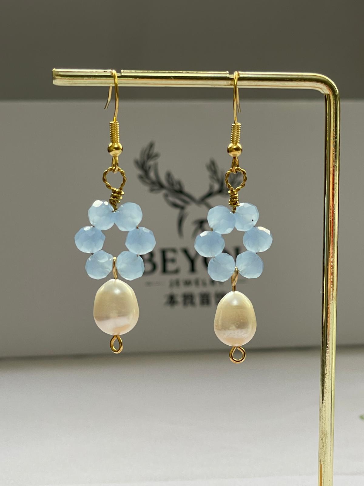 Sky Bloom Crystal Pearl Drops Earrings
