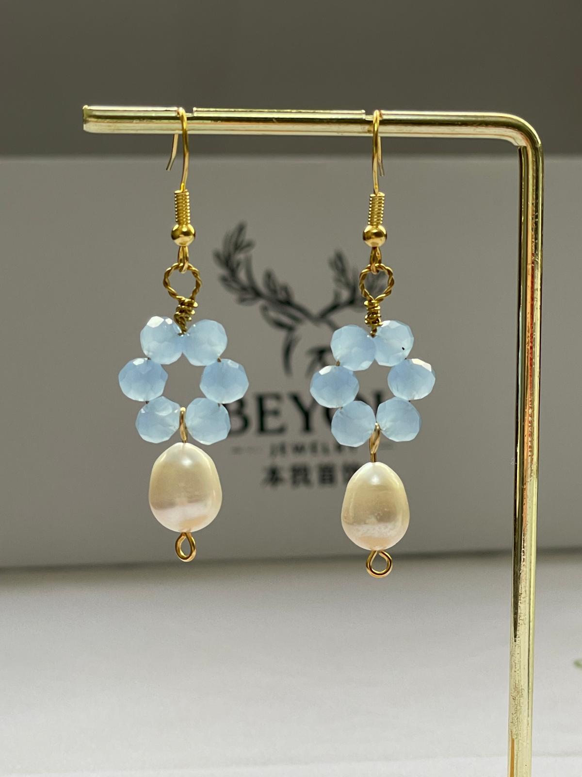 Sky Bloom Crystal Pearl Drops Earrings
