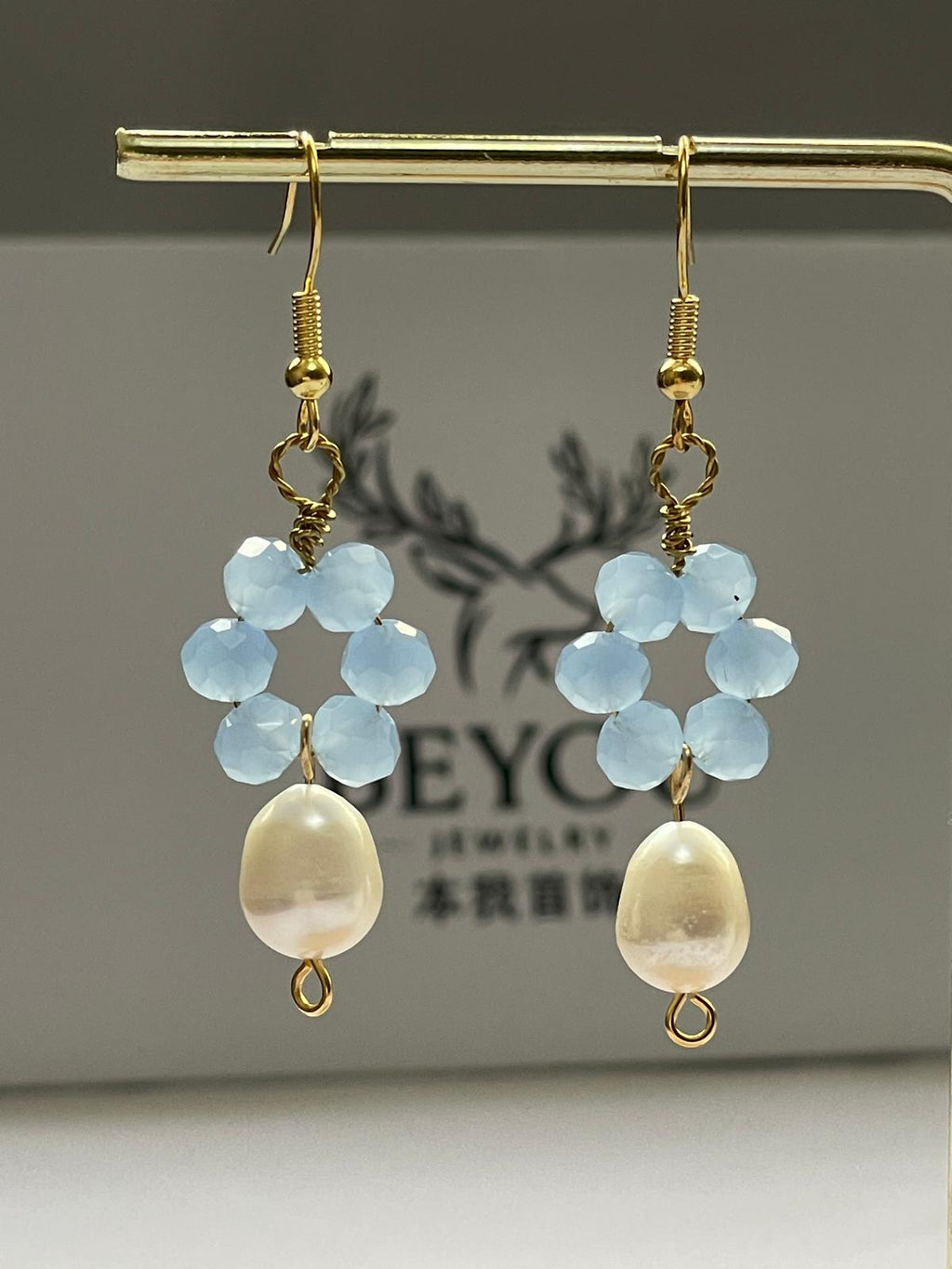Sky Bloom Crystal Pearl Drops Earrings