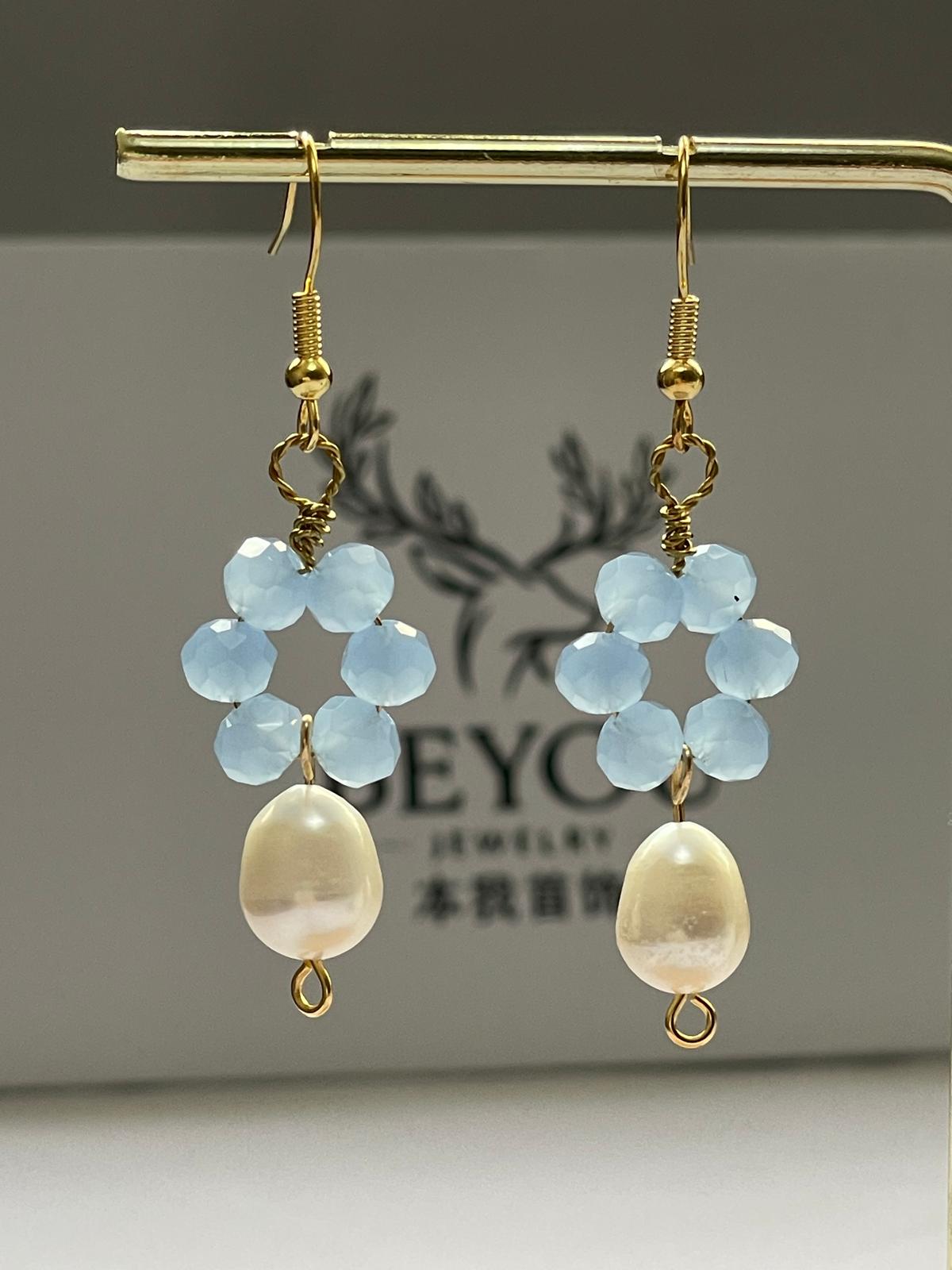 Sky Bloom Crystal Pearl Drops Earrings