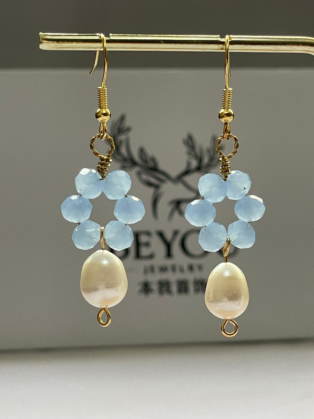 Sky Bloom Crystal Pearl Drops Earrings