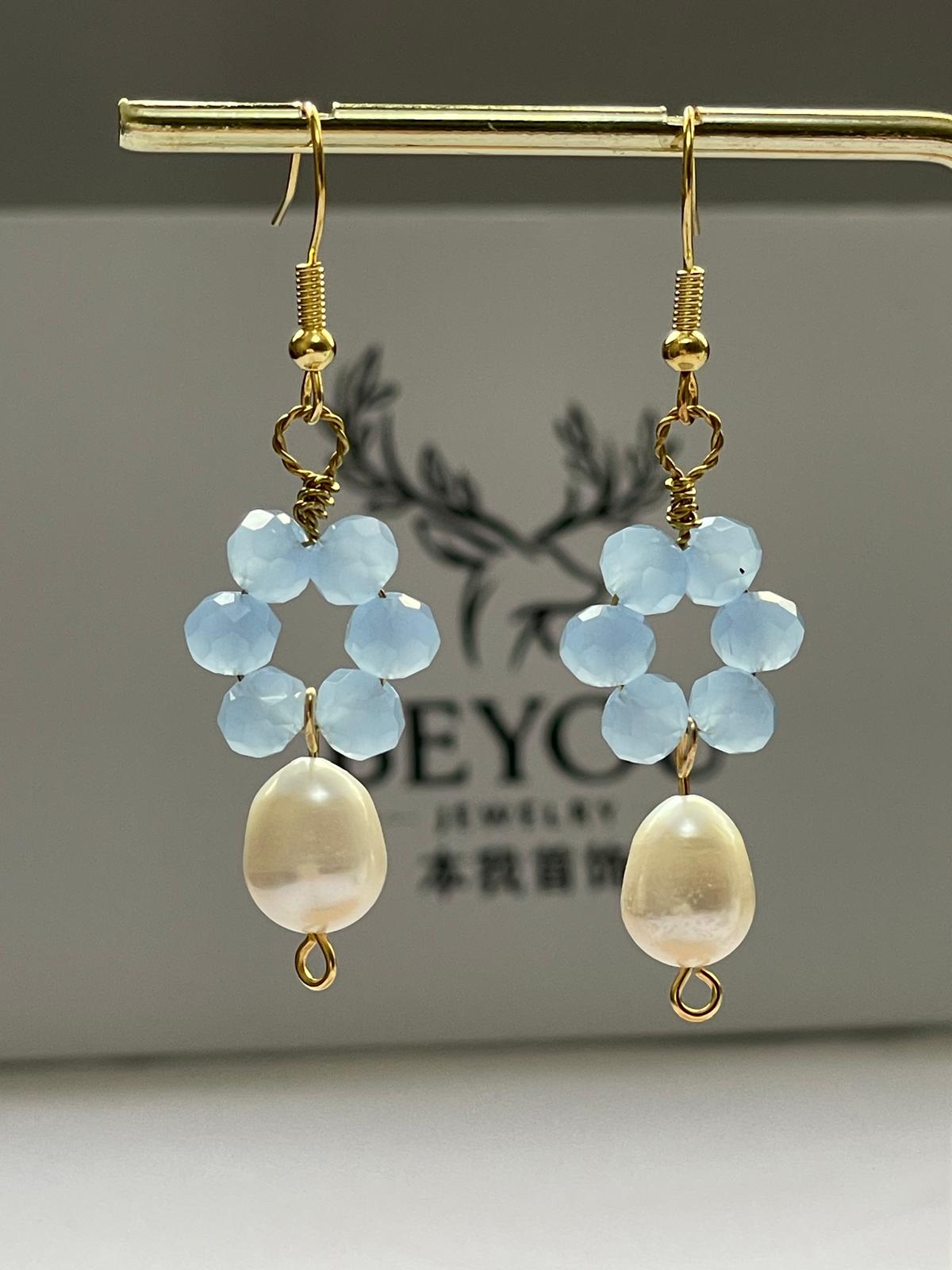 Sky Bloom Crystal Pearl Drops Earrings