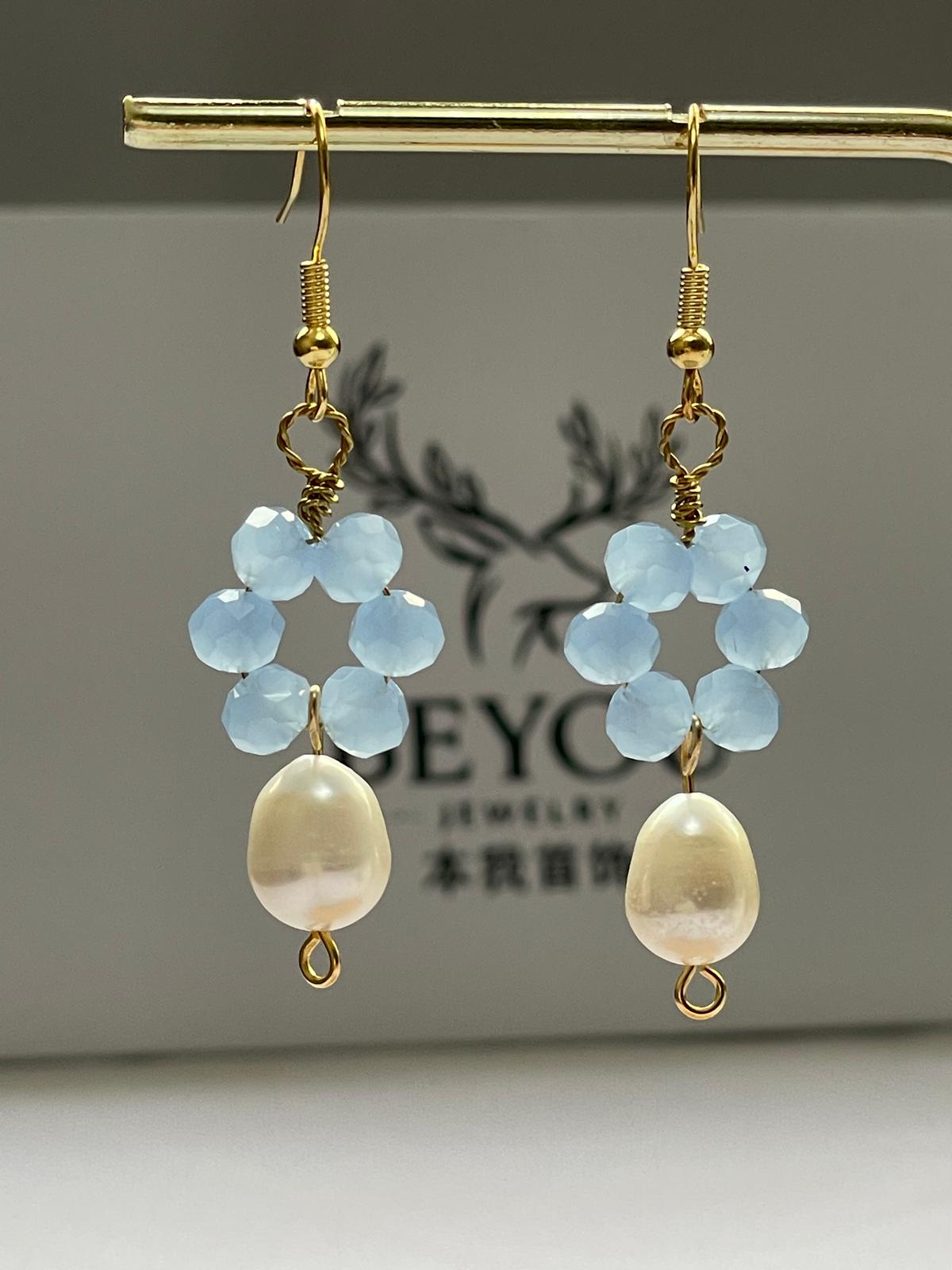 Sky Bloom Crystal Pearl Drops Earrings