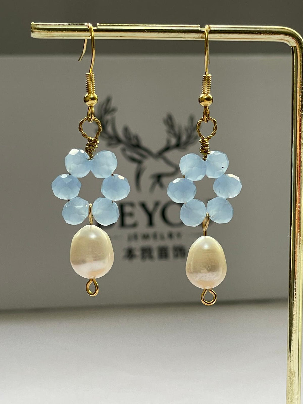 Sky Bloom Crystal Pearl Drops Earrings