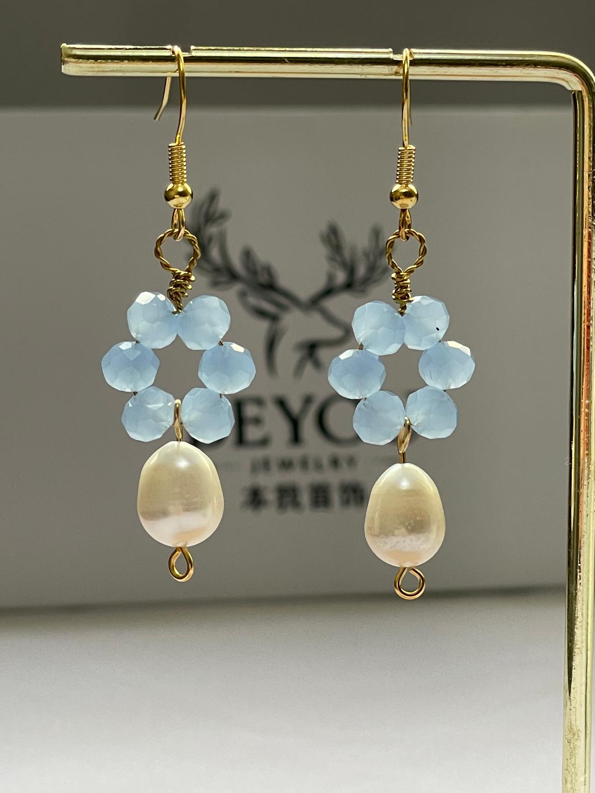 Sky Bloom Crystal Pearl Drops Earrings