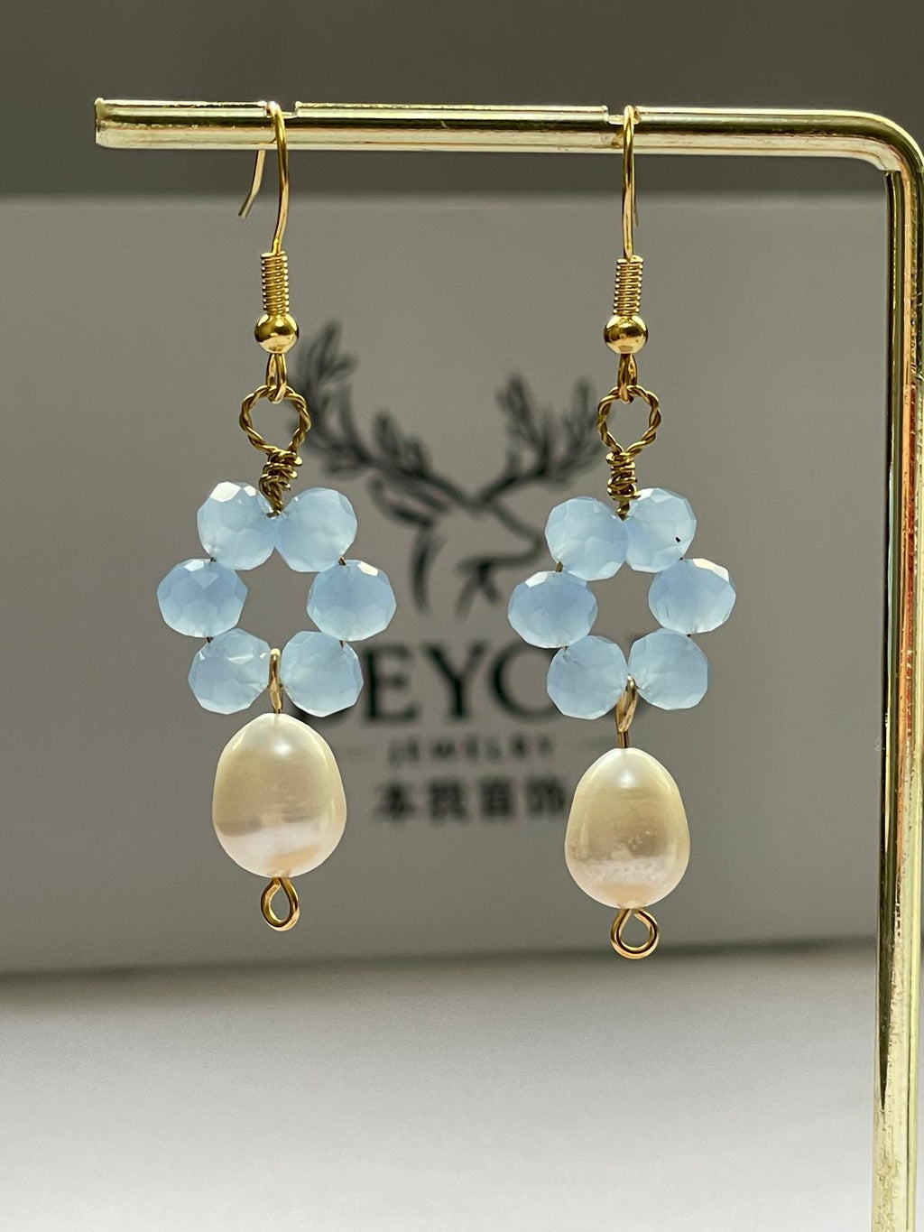 Sky Bloom Crystal Pearl Drops Earrings
