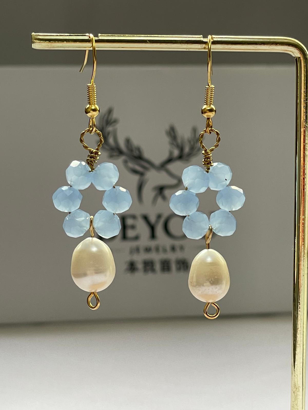 Sky Bloom Crystal Pearl Drops Earrings