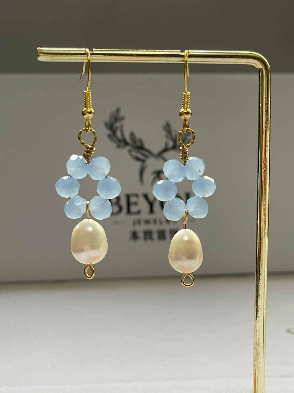 Sky Bloom Crystal Pearl Drops Earrings