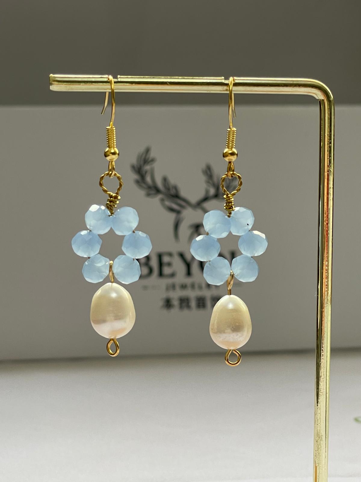 Sky Bloom Crystal Pearl Drops Earrings