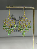Green Crystal Gold Wire Earrings