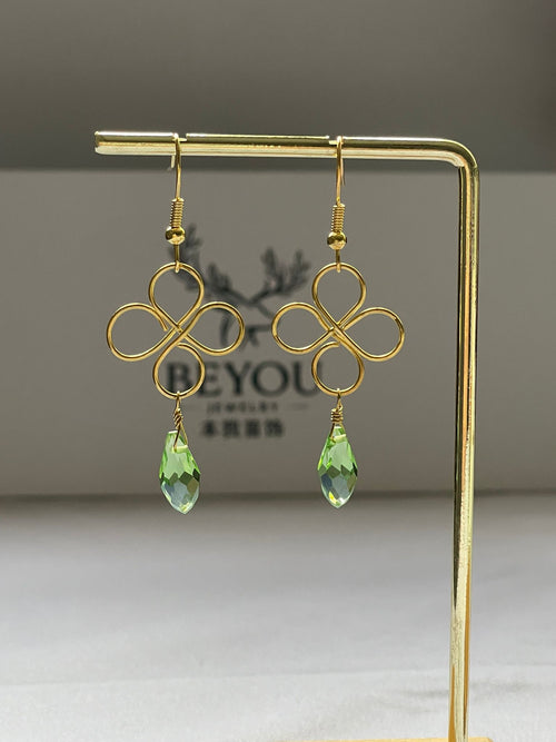 Green Crystal Gold Wire Design Earrings