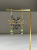 Green Crystal Gold Wire Design Earrings