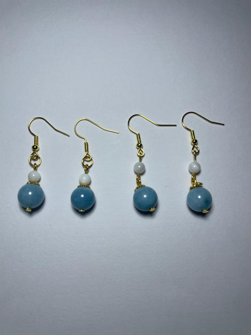 Elegant Natural Aquamarine Bead Earrings(Long)