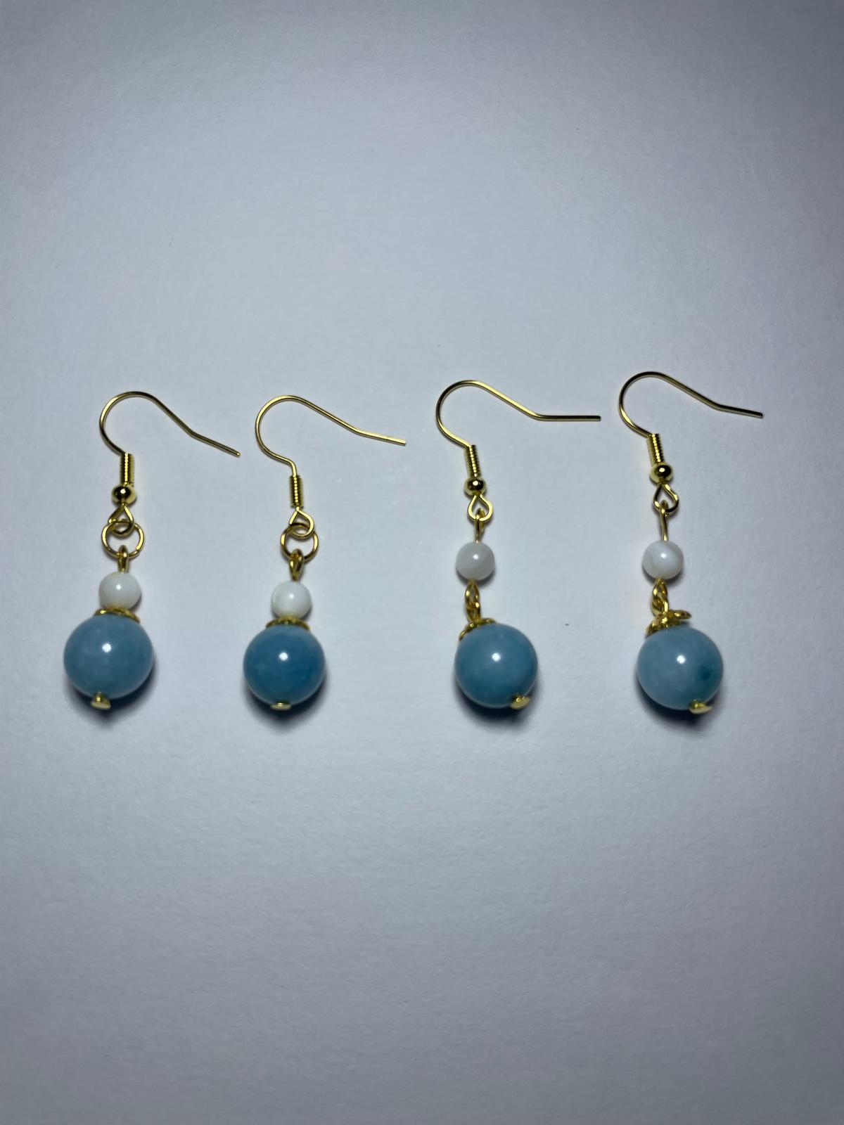 Elegant Natural Aquamarine Bead Earrings(Long)