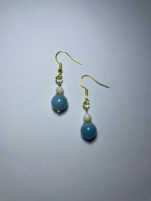 Elegant Natural Aquamarine Bead Earrings(Short)