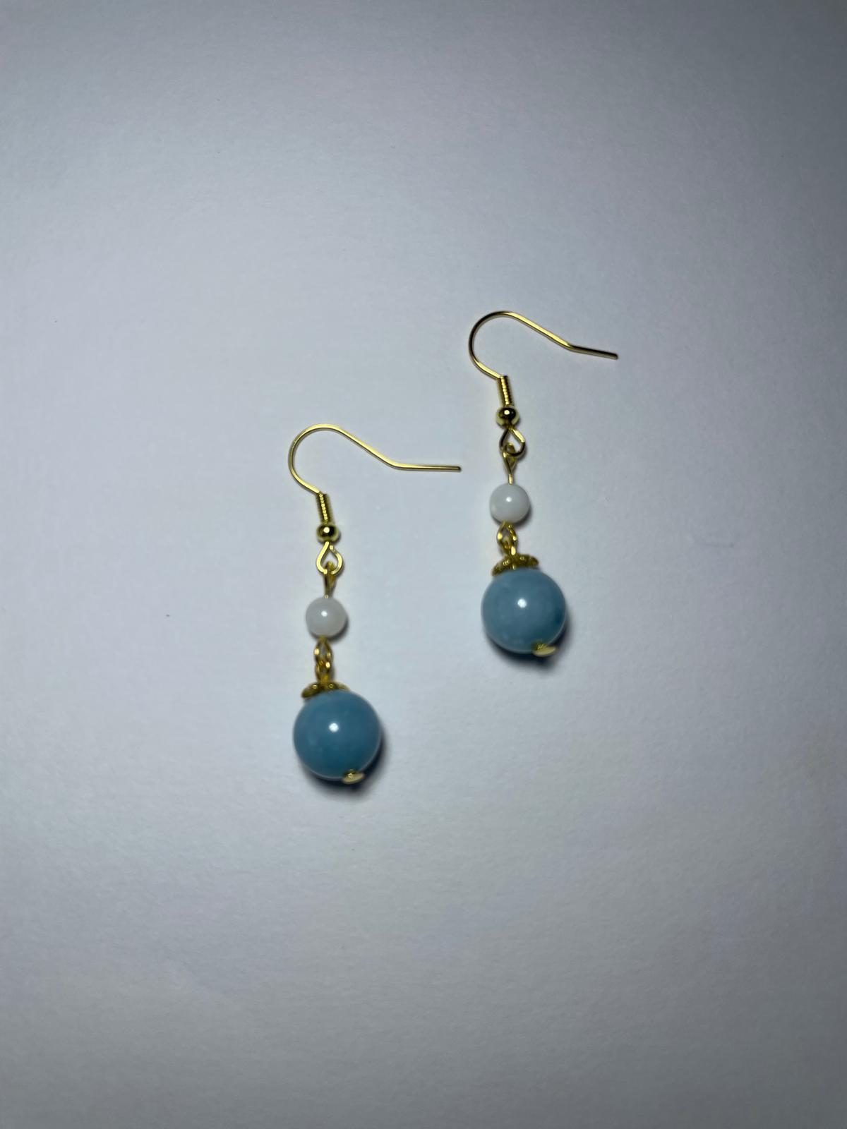 Elegant Natural Aquamarine Bead Earrings(Long)