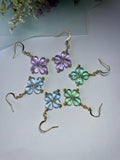 Handmade Sky Blue Flower Dangle Earrings | Gold Hook Floral Earrings