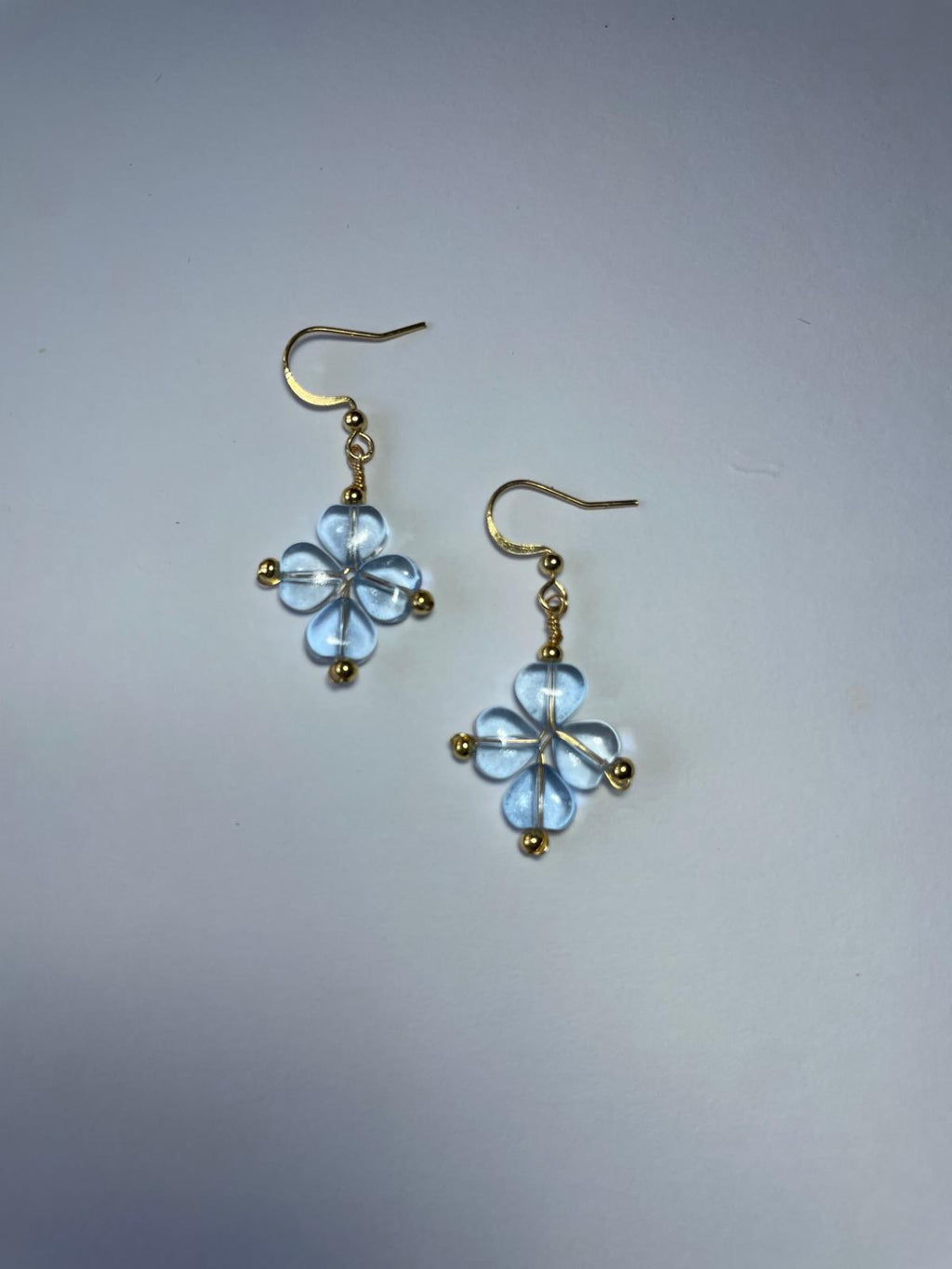 Handmade Sky Blue Flower Dangle Earrings | Gold Hook Floral Earrings