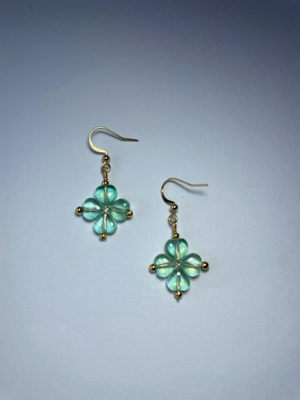 Handmade Mint Green Flower Dangle Earrings | Gold Hook Floral Earrings