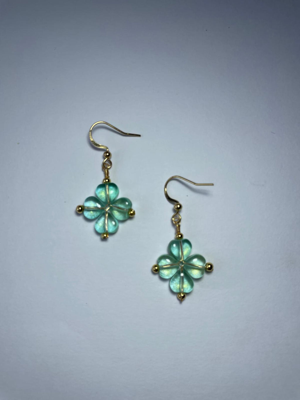 Handmade Mint Green Flower Dangle Earrings | Gold Hook Floral Earrings