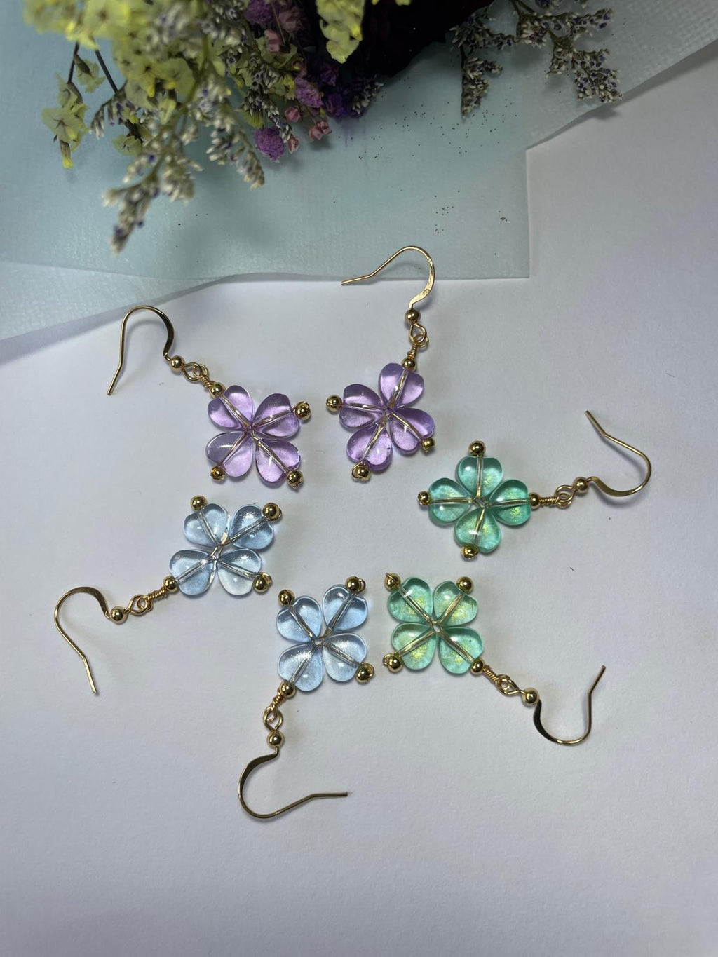 Handmade Lavender Flower Dangle Earrings | Gold Hook Floral Earrings