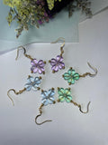 Handmade Mint Green Flower Dangle Earrings | Gold Hook Floral Earrings