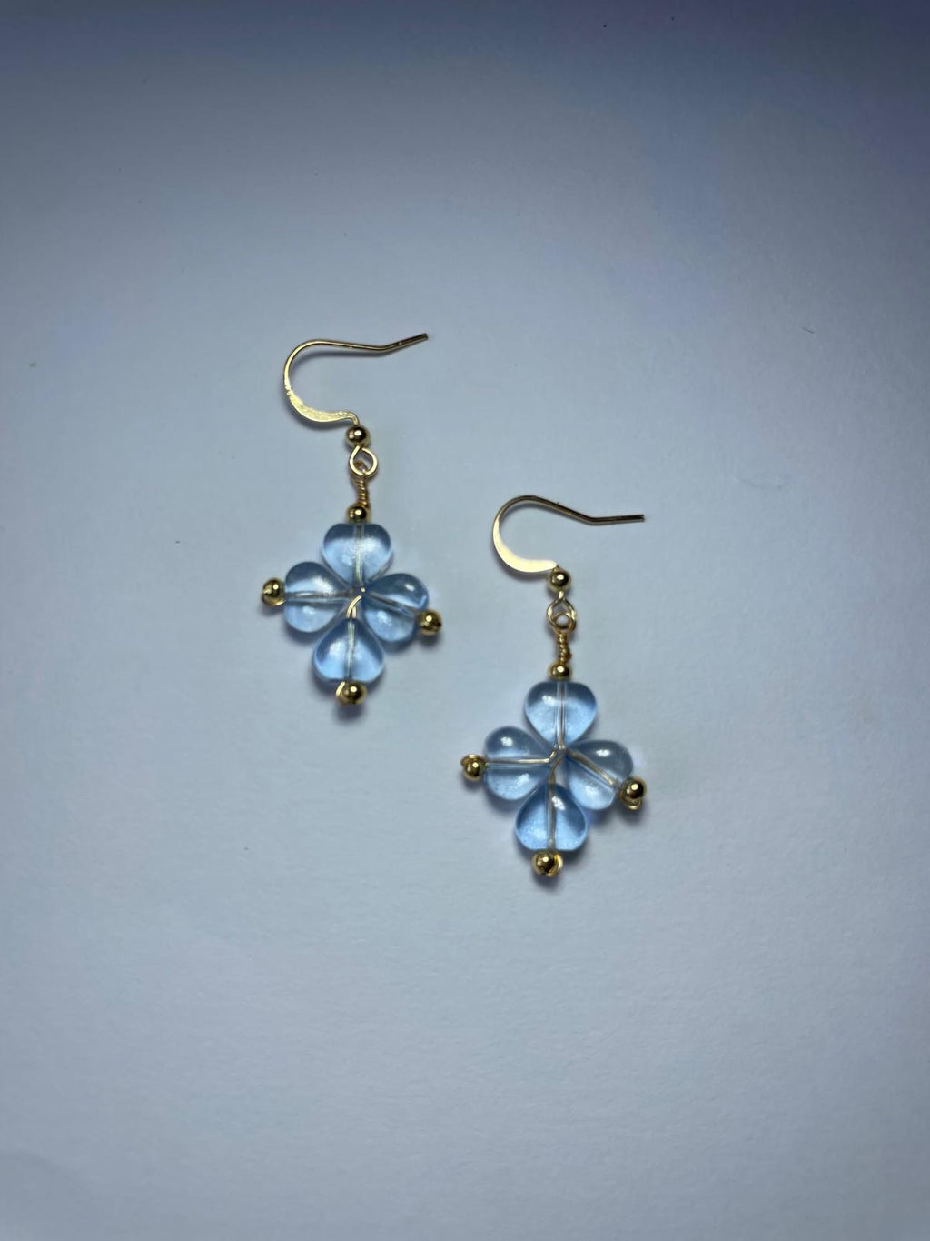 Handmade Sky Blue Flower Dangle Earrings | Gold Hook Floral Earrings
