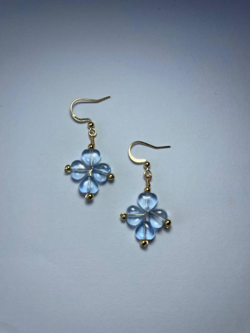 Handmade Sky Blue Flower Dangle Earrings | Gold Hook Floral Earrings