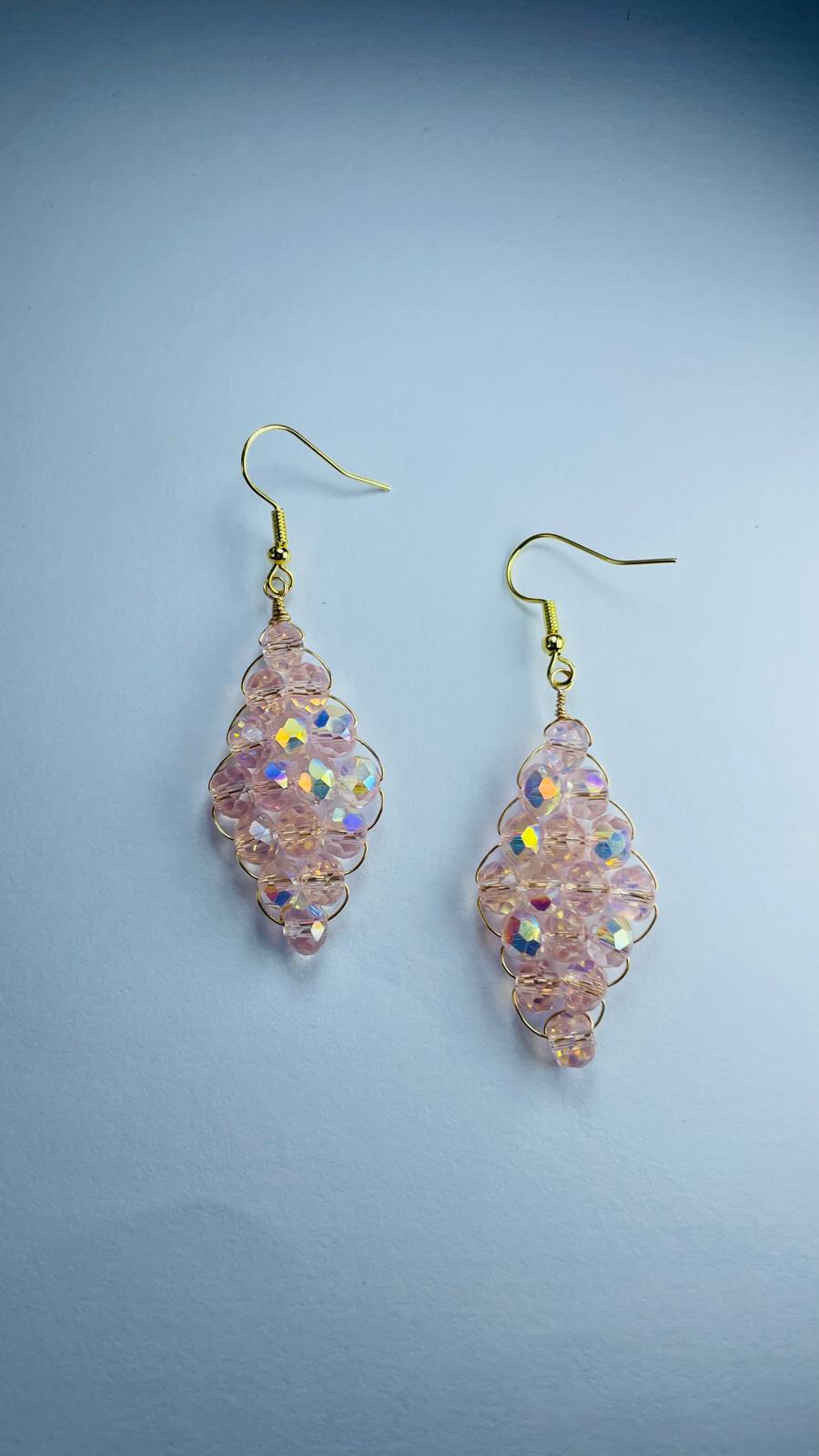 Handwired Pink Crystal Earrings