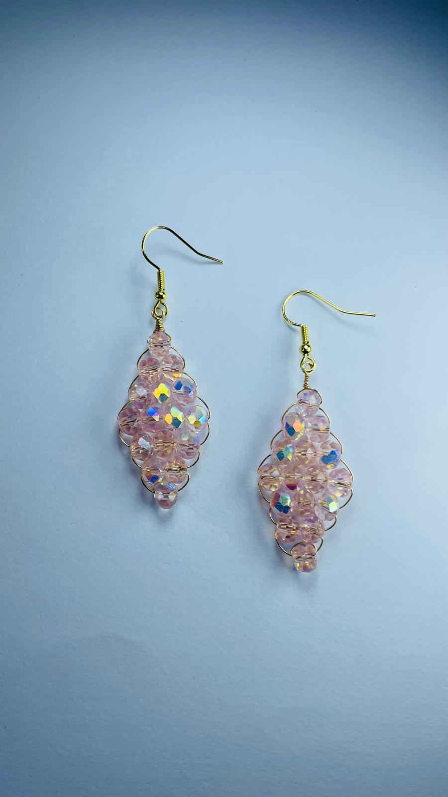 Handwired Pink Crystal Earrings
