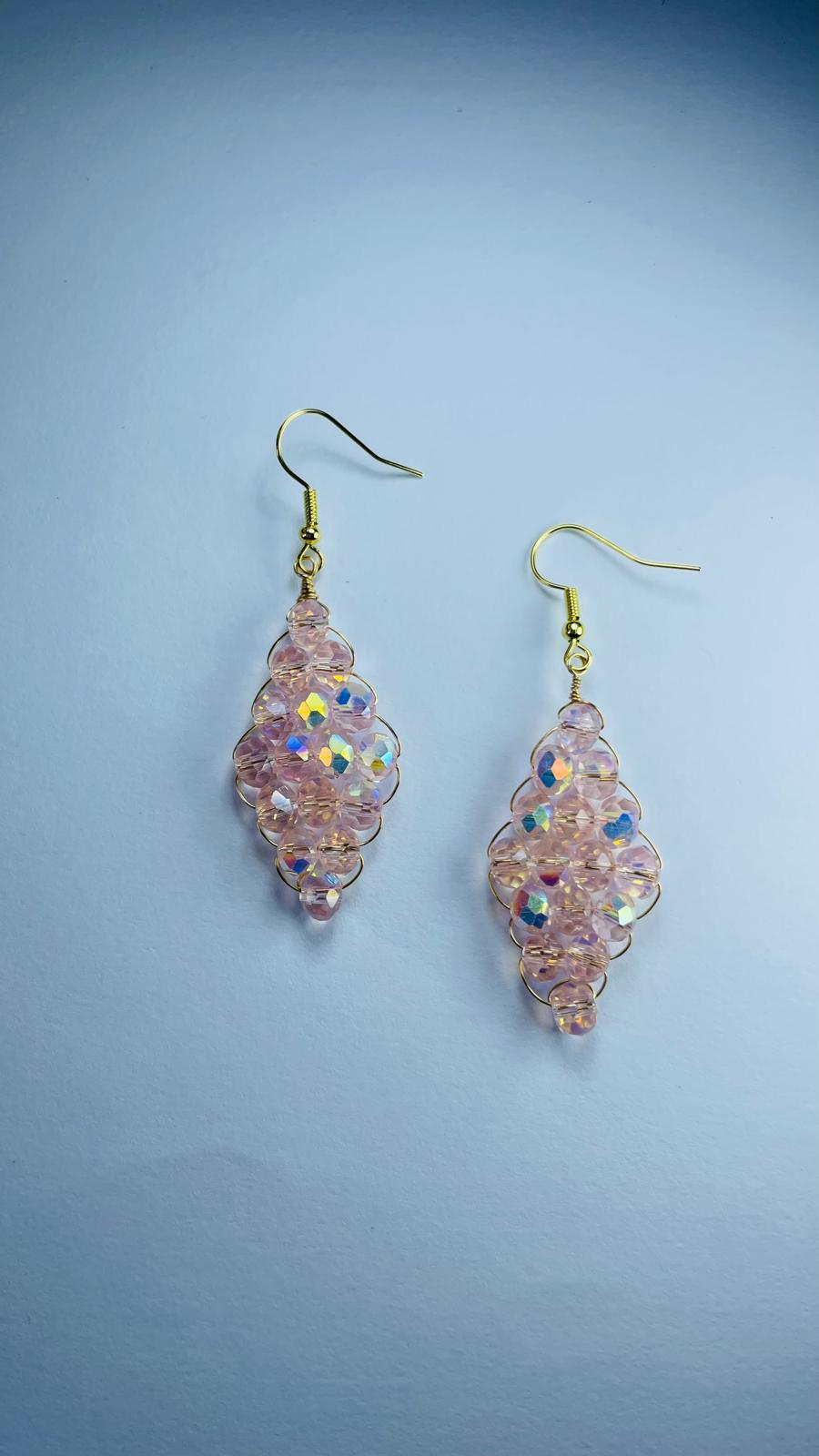 Handwired Pink Crystal Earrings