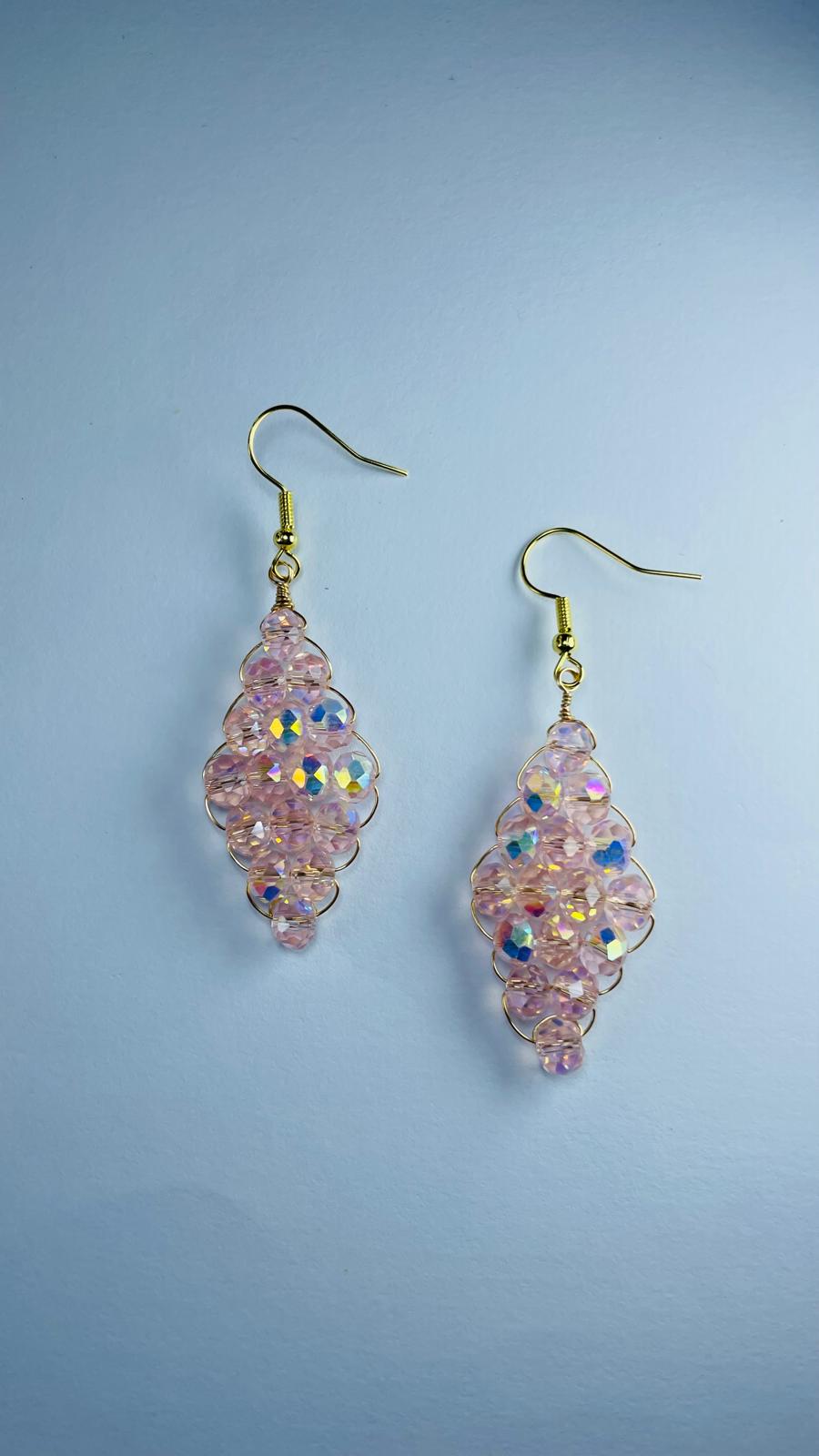 Handwired Pink Crystal Earrings