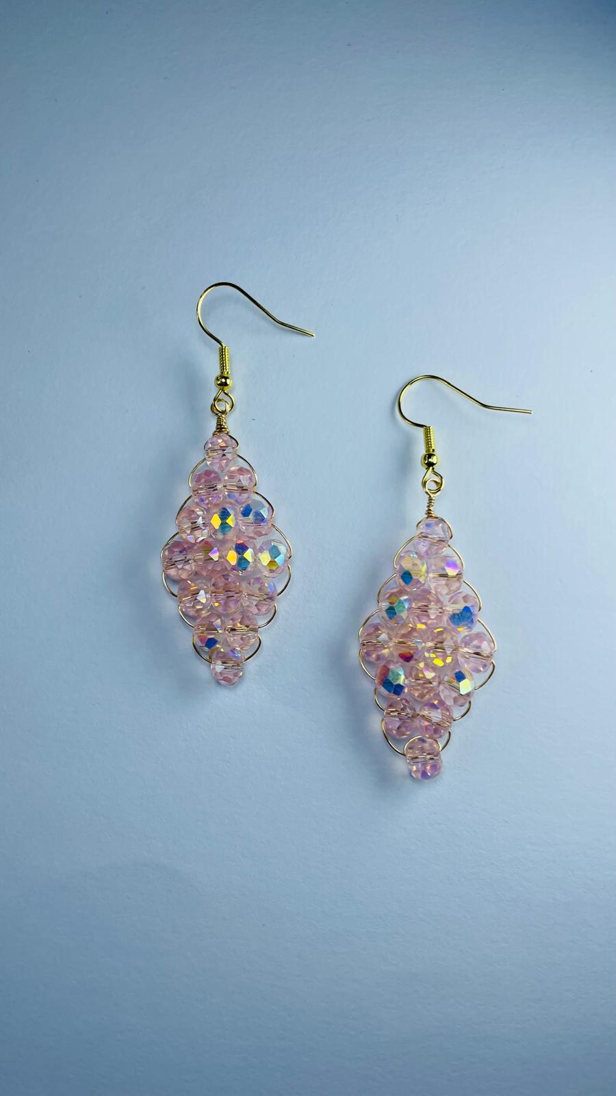 Handwired Pink Crystal Earrings