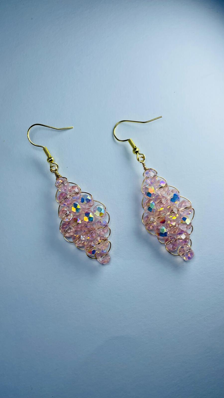 Handwired Pink Crystal Earrings