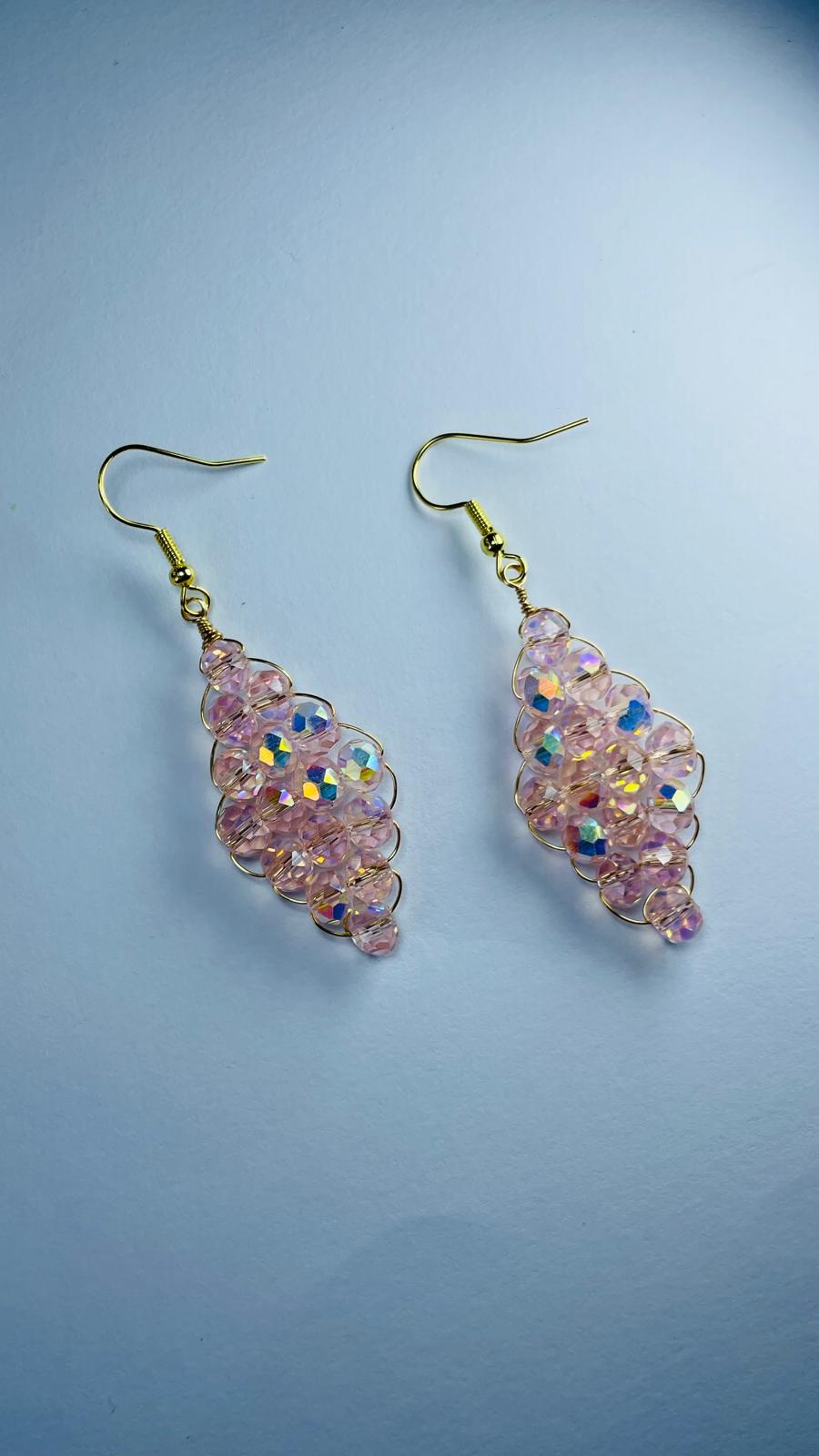 Handwired Pink Crystal Earrings