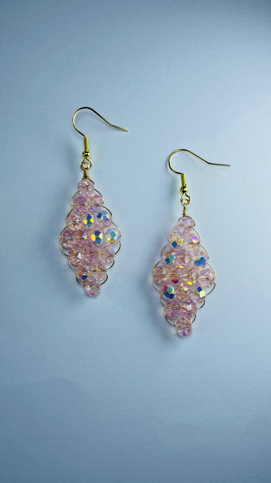 Handwired Pink Crystal Earrings