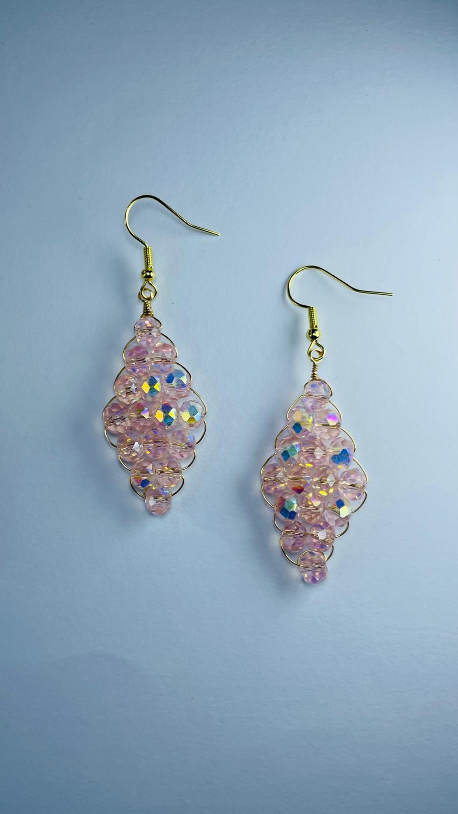 Handwired Pink Crystal Earrings